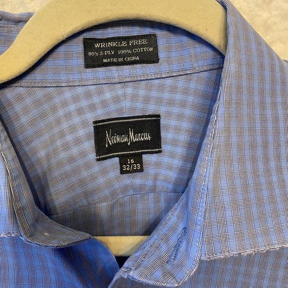 Neiman Marcus long sleeve button‎ down mens plaid shirt Size 16 32/33 Cotton - Picture 3 of 10